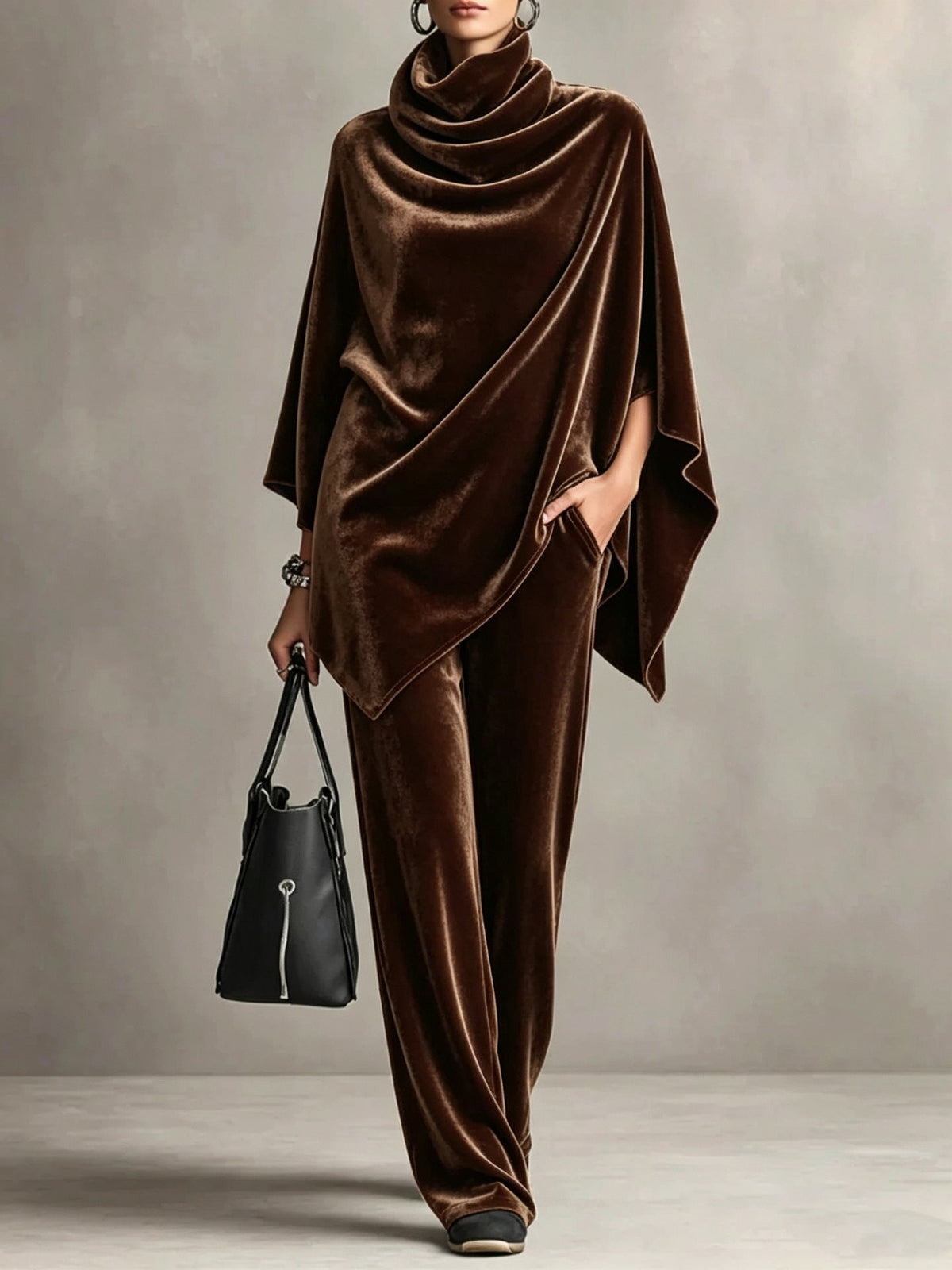 Outfit Damen braun weit geschnitten mit Rollkragen - 1 - Atelier-Zofia