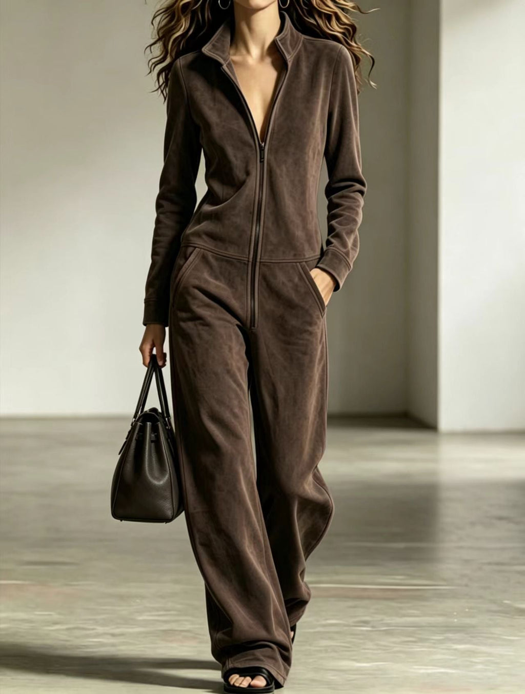 Jumpsuit Damen burgunderrot mit weitem Schnitt und Reißverschluss - 4 - Atelier-Zofia