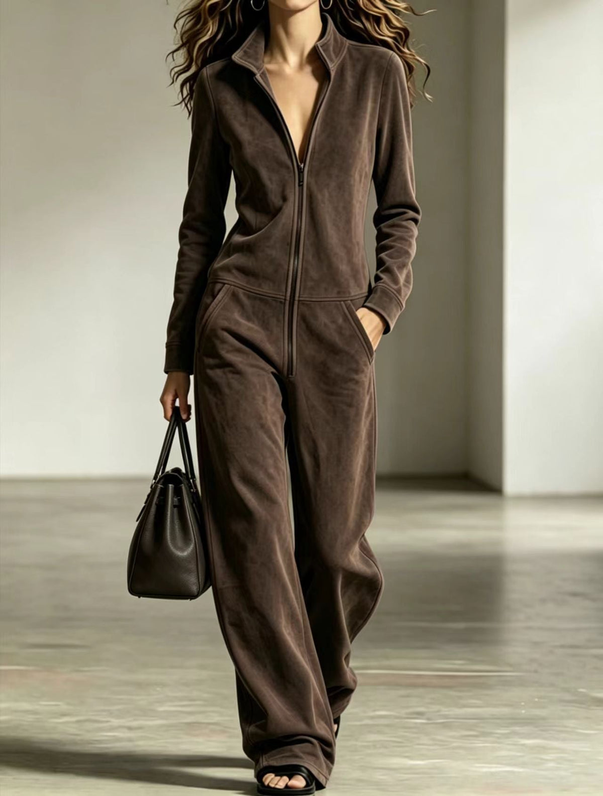 Jumpsuit Damen burgunderrot mit weitem Schnitt und Reißverschluss - 4 - Atelier-Zofia