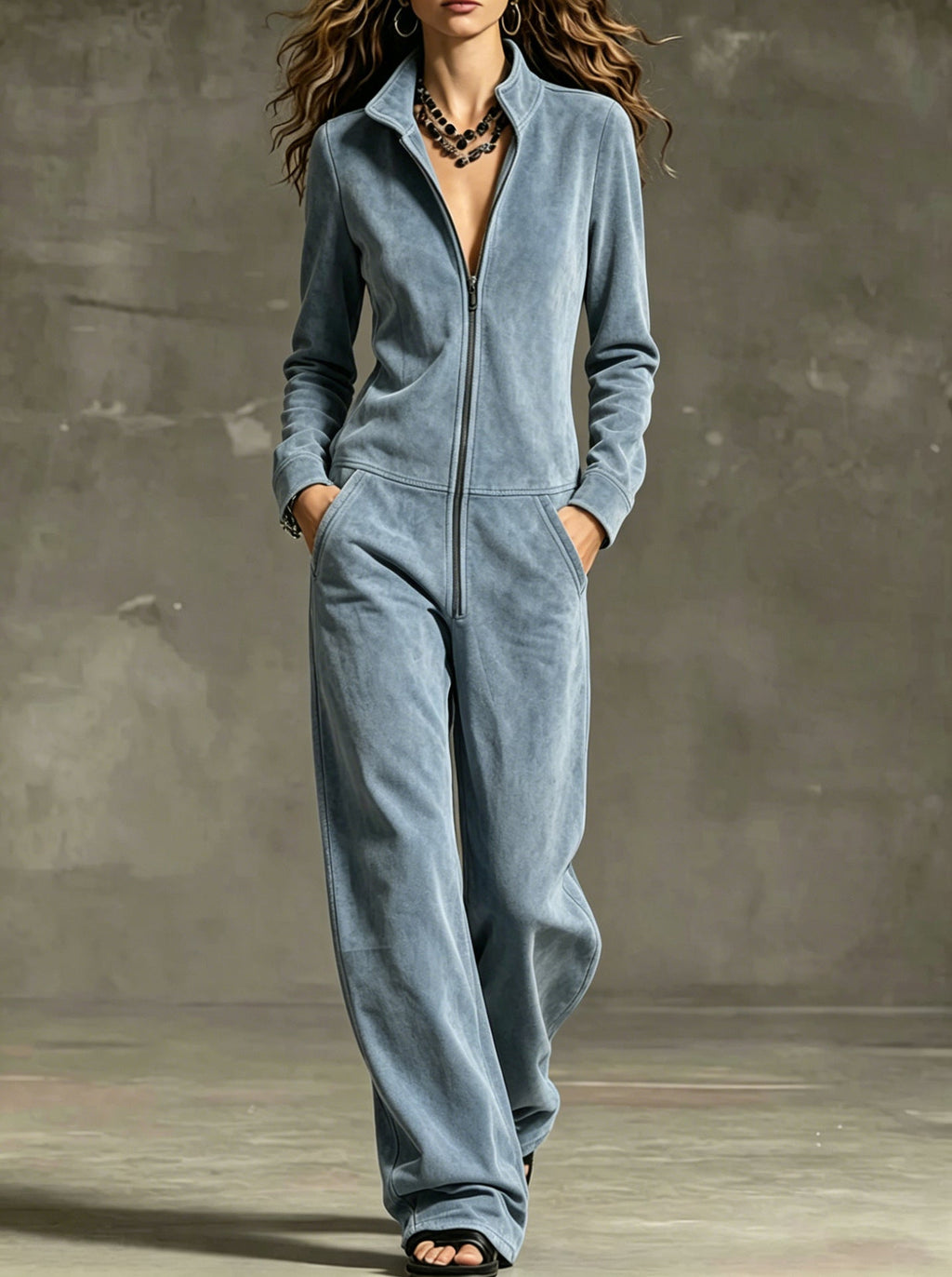 Jumpsuit Damen burgunderrot mit weitem Schnitt und Reißverschluss - 6 - Atelier-Zofia
