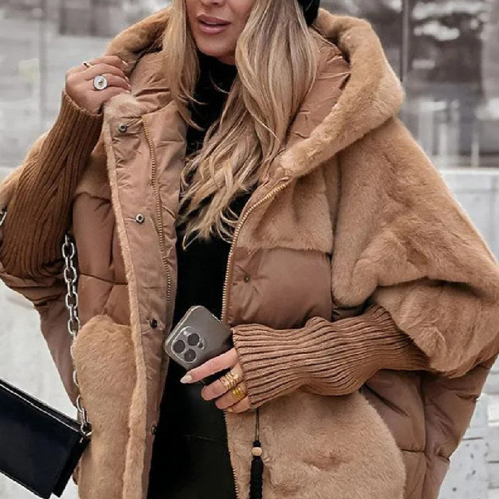 Jacke Damen grau oversized mit Kapuze und weichem Fell - 1 - Atelier-Zofia