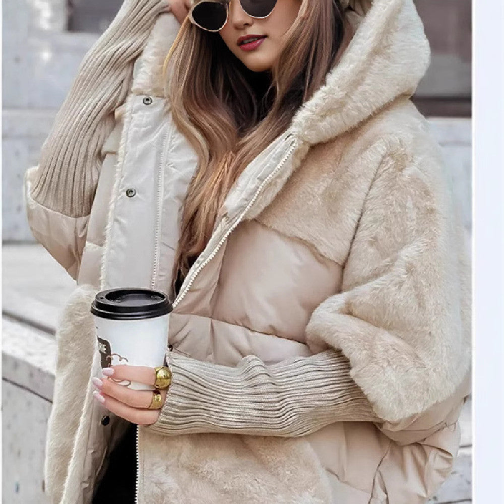 Jacke Damen grau oversized mit Kapuze und weichem Fell - 4 - Atelier-Zofia