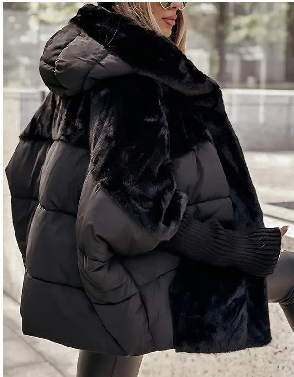 Jacke Damen grau oversized mit Kapuze und weichem Fell - 5 - Atelier-Zofia