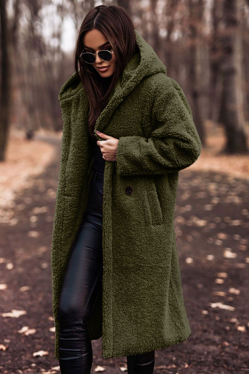 Damen Mantel beige lässiger Schnitt mit Kapuze - 2 - Atelier-Zofia