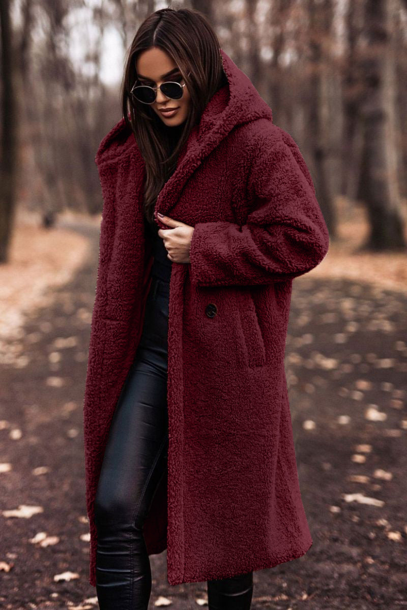 Damen Mantel beige lässiger Schnitt mit Kapuze - 5 - Atelier-Zofia