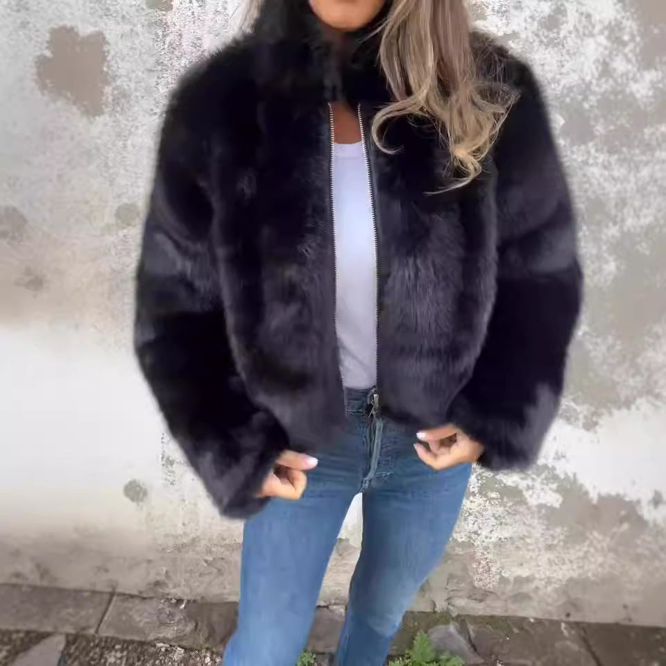 Damen Jacke schwarz figurbetont mit Stehkragen und Reißverschluss - 1 - Atelier-Zofia