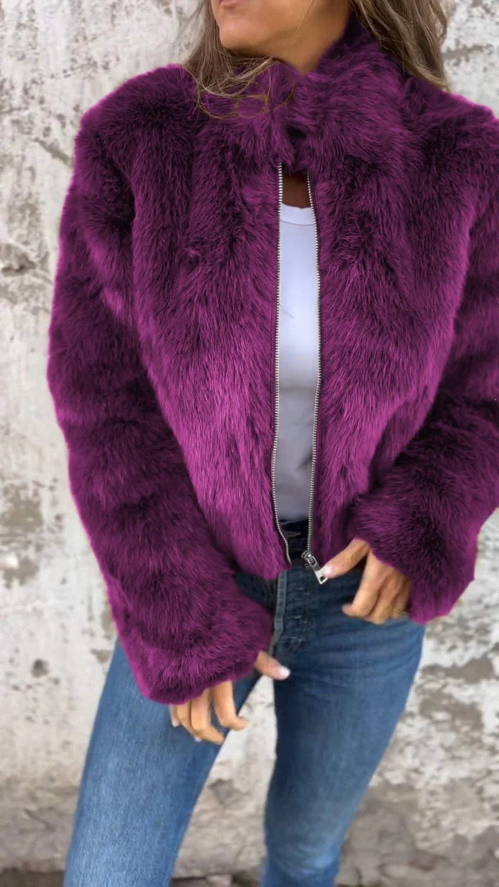 Damen Jacke schwarz figurbetont mit Stehkragen und Reißverschluss - 3 - Atelier-Zofia