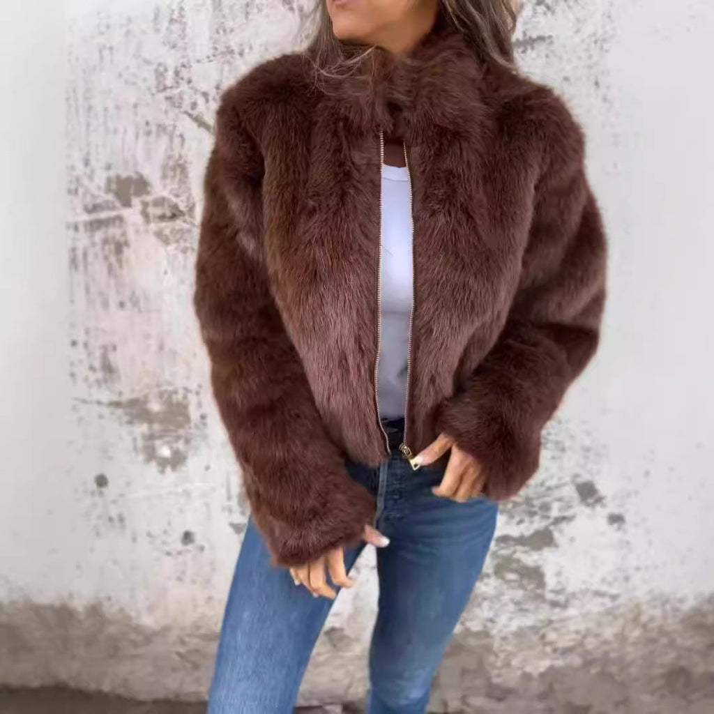Damen Jacke schwarz figurbetont mit Stehkragen und Reißverschluss - 4 - Atelier-Zofia