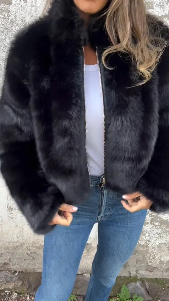Damen Jacke schwarz figurbetont mit Stehkragen und Reißverschluss - 8 - Atelier-Zofia