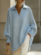 Pullover Damen blau weit mit V-Ausschnitt - 1 - Atelier-Zofia