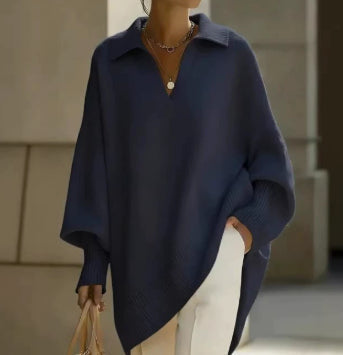 Pullover Damen blau weit mit V-Ausschnitt - 6 - Atelier-Zofia