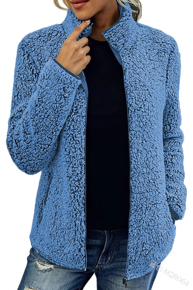 Damen Fleecejacke rot tailliert mit Stehkragen - 1 - Atelier-Zofia