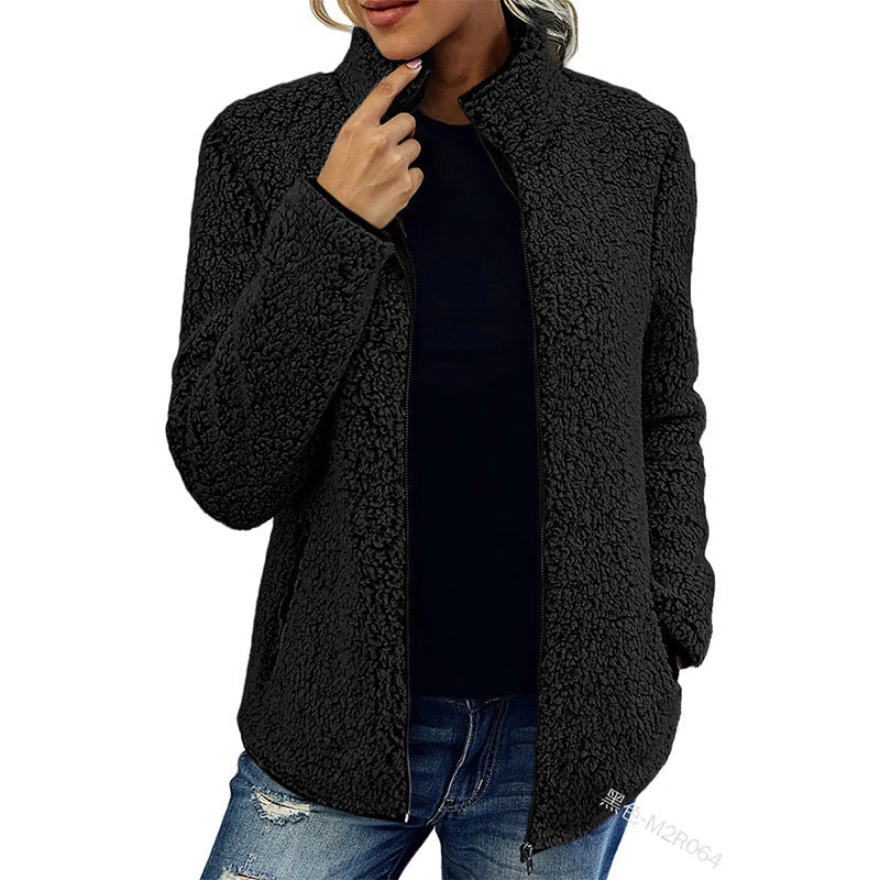 Damen Fleecejacke rot tailliert mit Stehkragen - 2 - Atelier-Zofia