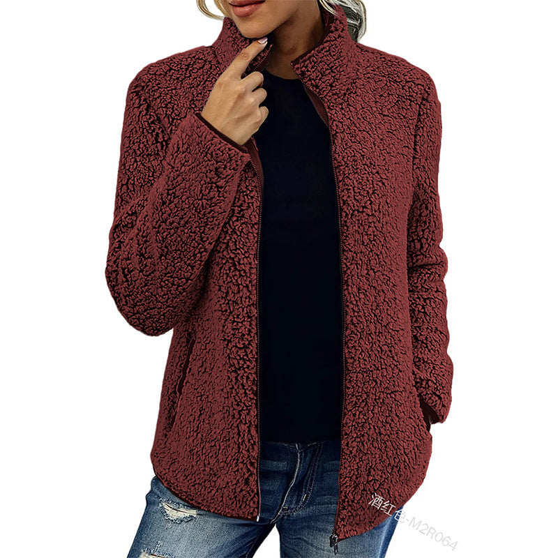 Damen Fleecejacke rot tailliert mit Stehkragen - 3 - Atelier-Zofia