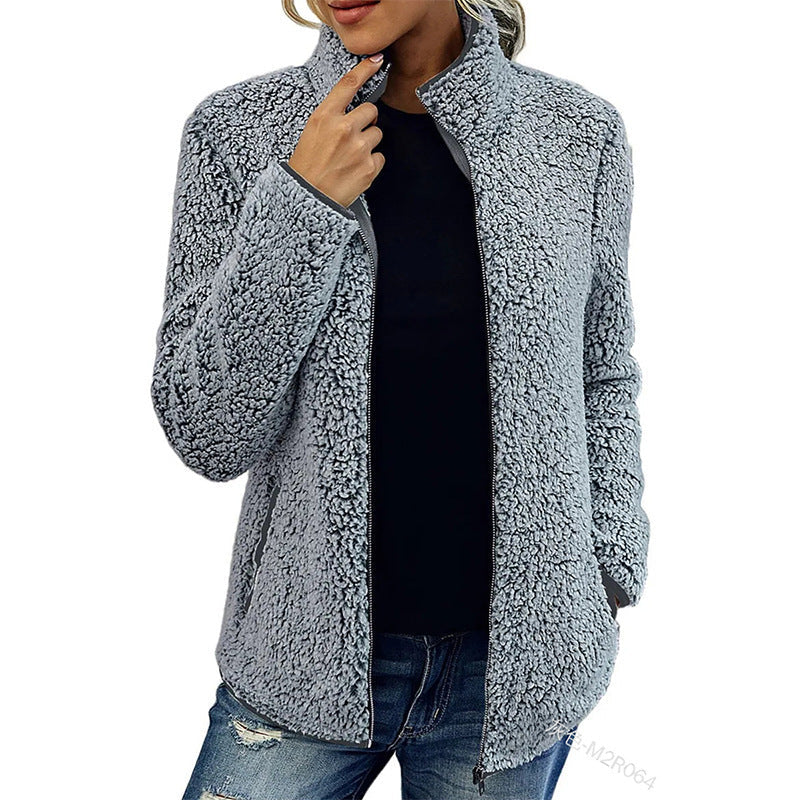 Damen Fleecejacke rot tailliert mit Stehkragen - 5 - Atelier-Zofia