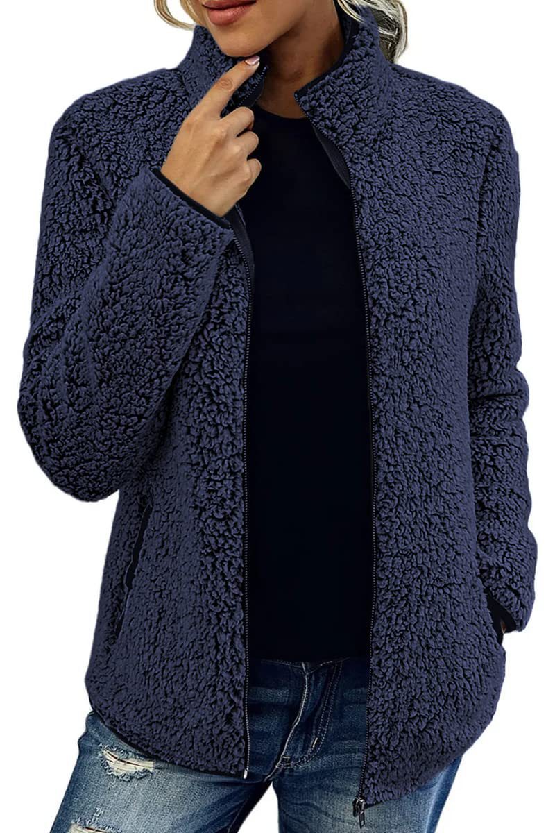Damen Fleecejacke rot tailliert mit Stehkragen - 6 - Atelier-Zofia