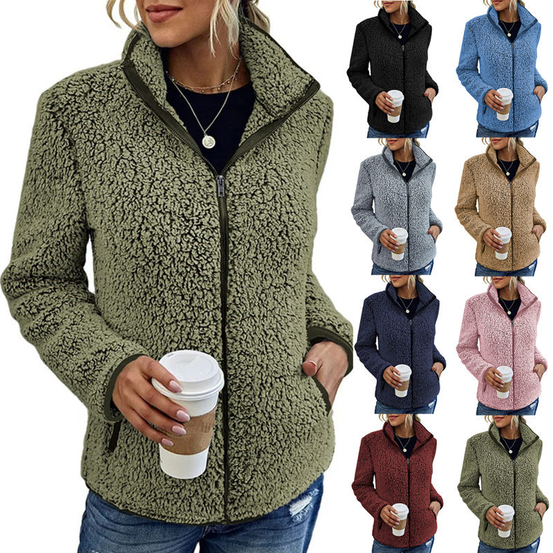 Damen Fleecejacke rot tailliert mit Stehkragen - 7 - Atelier-Zofia
