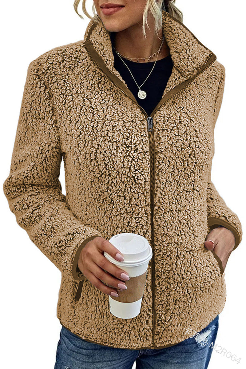 Damen Fleecejacke rot tailliert mit Stehkragen - 8 - Atelier-Zofia