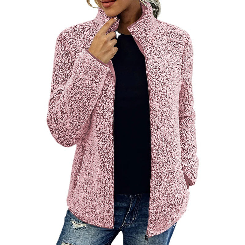 Damen Fleecejacke rot tailliert mit Stehkragen - 9 - Atelier-Zofia