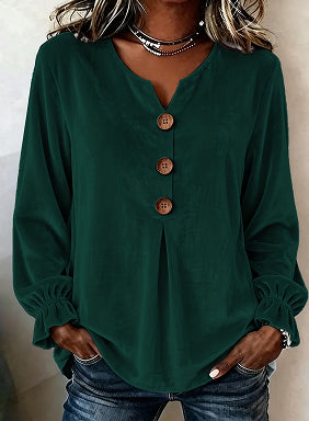 Bluse Damen schwarz locker mit V-Ausschnitt und Knopfleiste - 3 - Atelier-Zofia