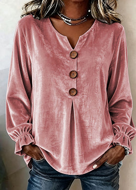 Bluse Damen schwarz locker mit V-Ausschnitt und Knopfleiste - 4 - Atelier-Zofia