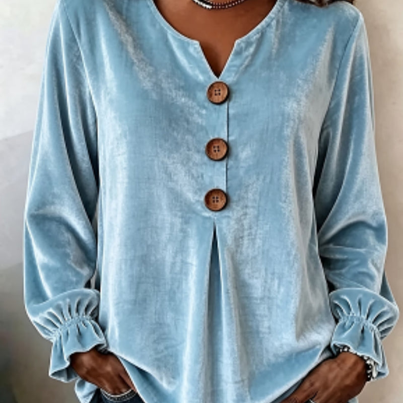 Bluse Damen schwarz locker mit V-Ausschnitt und Knopfleiste - 6 - Atelier-Zofia