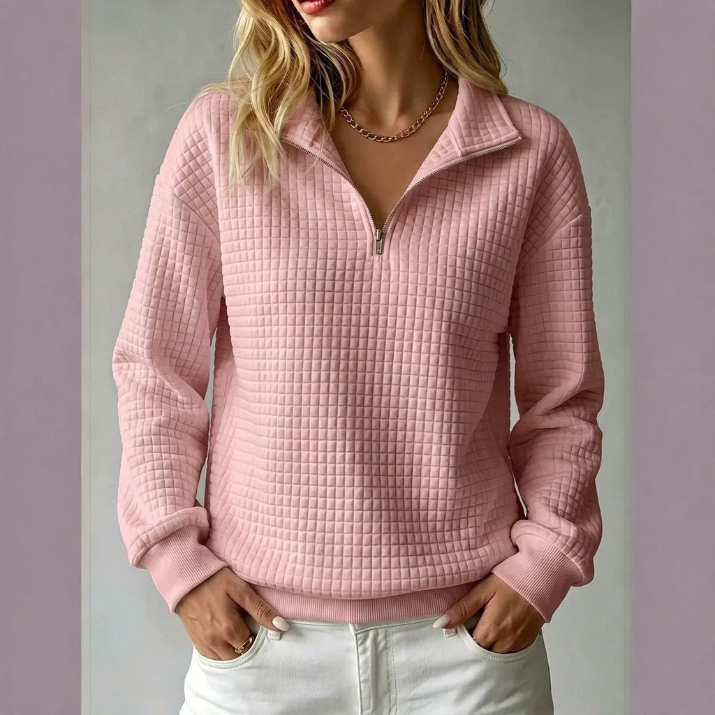 Sweatshirt Damen weiß mit Stehkragen und Reißverschluss - 2 - Atelier-Zofia