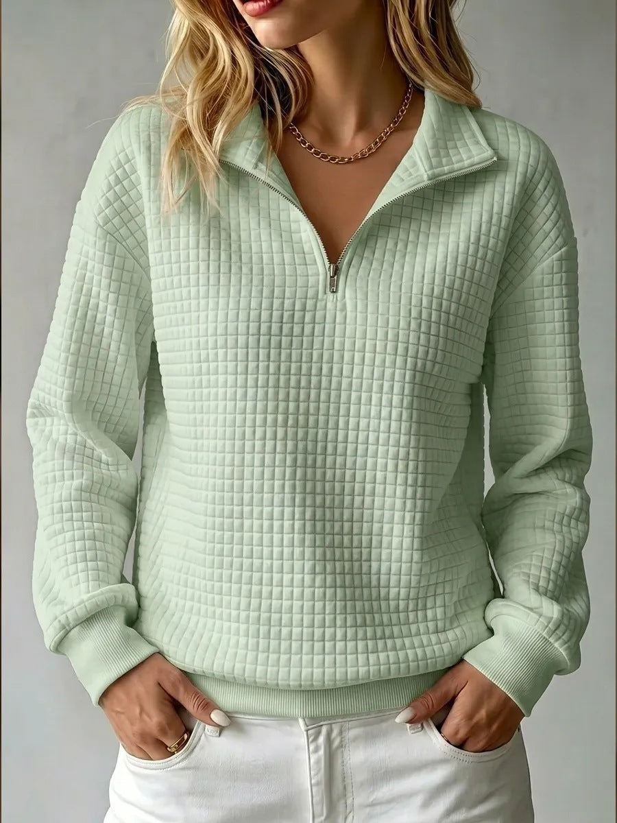 Sweatshirt Damen weiß mit Stehkragen und Reißverschluss - 3 - Atelier-Zofia