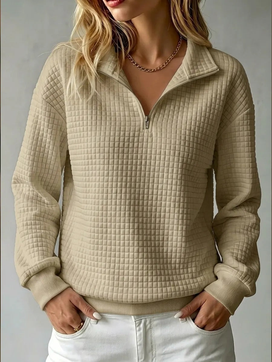 Sweatshirt Damen weiß mit Stehkragen und Reißverschluss - 5 - Atelier-Zofia