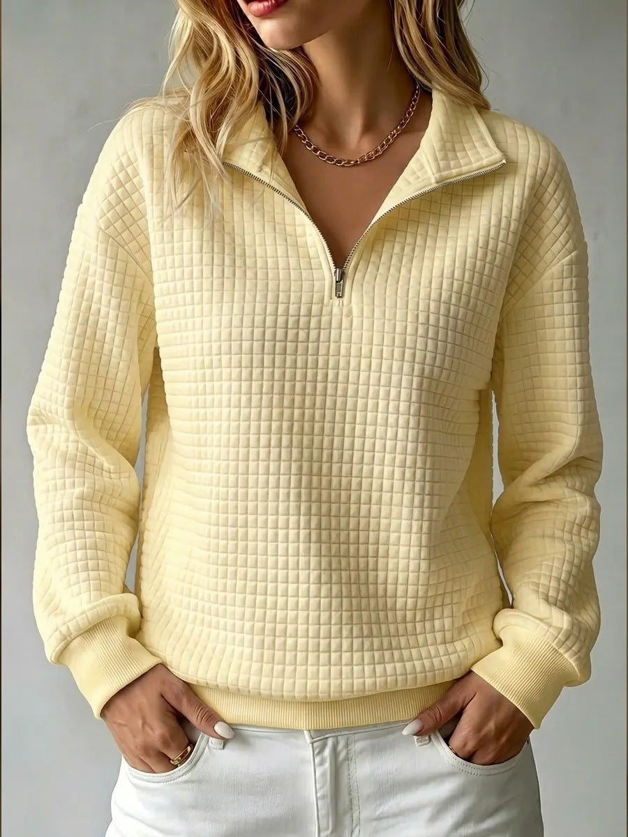 Sweatshirt Damen weiß mit Stehkragen und Reißverschluss - 6 - Atelier-Zofia