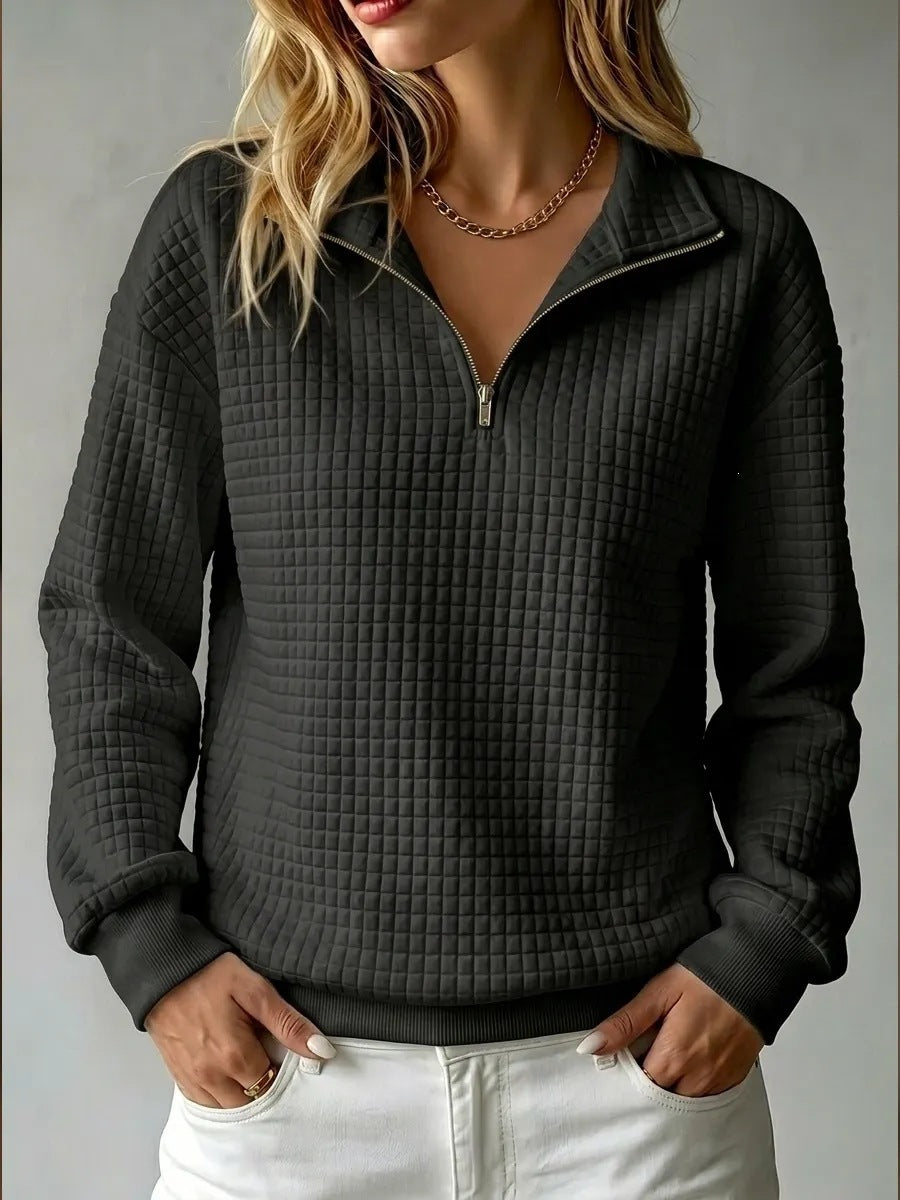 Sweatshirt Damen weiß mit Stehkragen und Reißverschluss - 7 - Atelier-Zofia