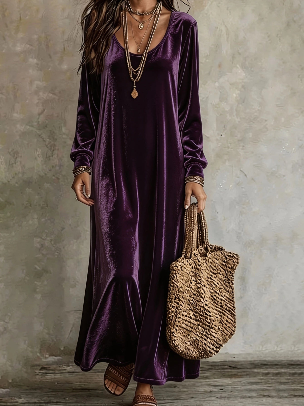 Maxikleid Damen creme figurbetont mit V-Ausschnitt und langen Ärmeln - 5 - Atelier-Zofia