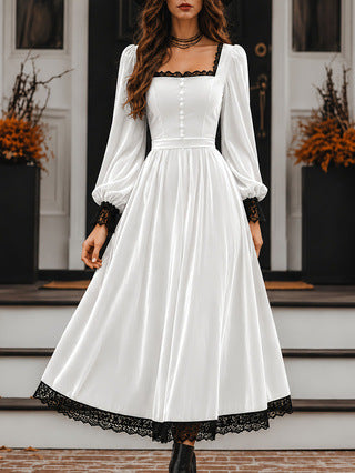 Maxikleid Damen beige figurbetont mit quadratischem Ausschnitt - 5 - Atelier-Zofia