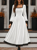 Maxikleid Damen beige figurbetont mit quadratischem Ausschnitt - 5 - Atelier-Zofia