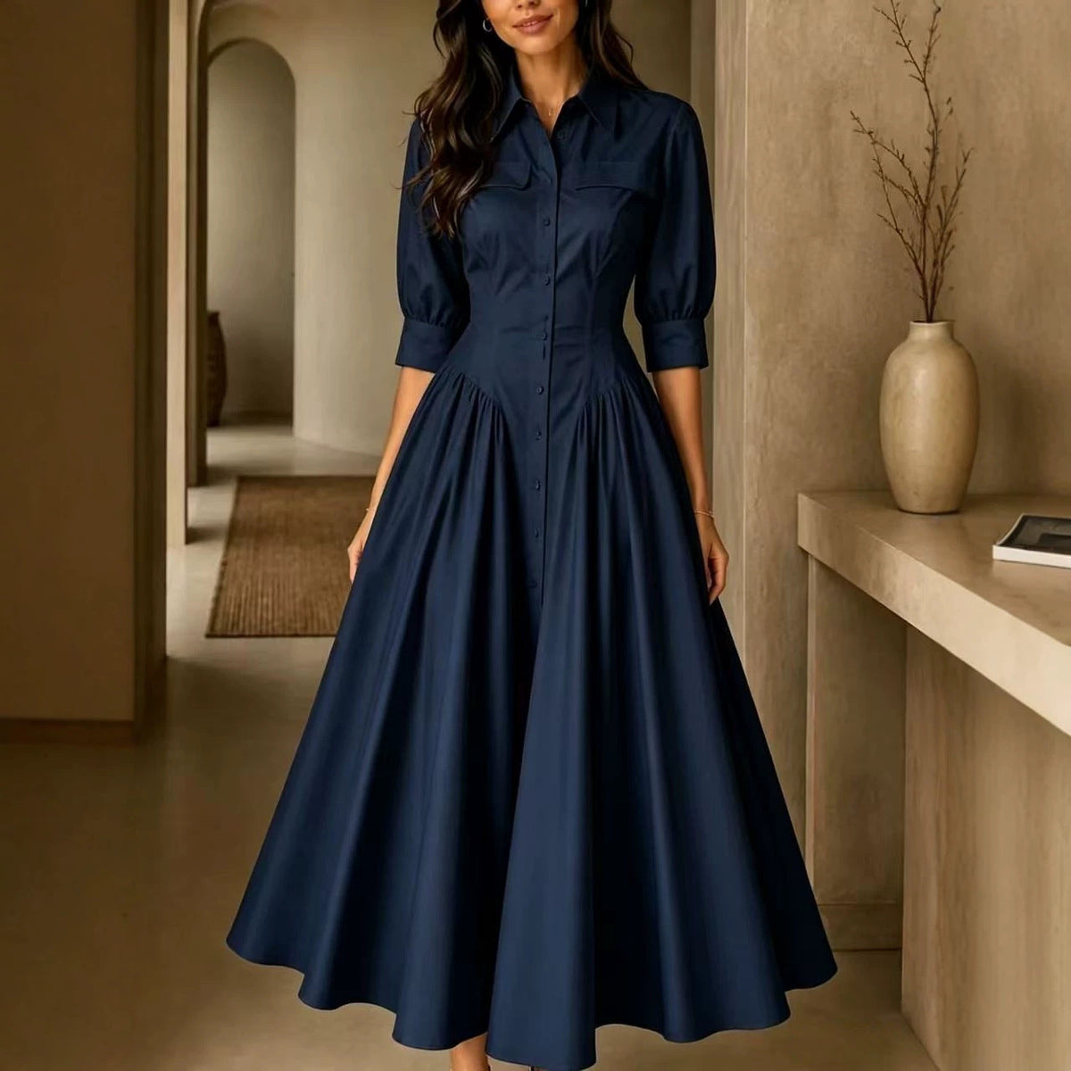 Maxikleid Damen schwarz figurbetont mit V-Ausschnitt und kurzen Ärmeln - 1 - Atelier-Zofia