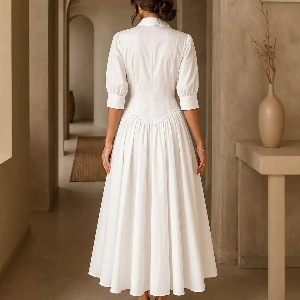 Maxikleid Damen schwarz figurbetont mit V-Ausschnitt und kurzen Ärmeln - 6 - Atelier-Zofia