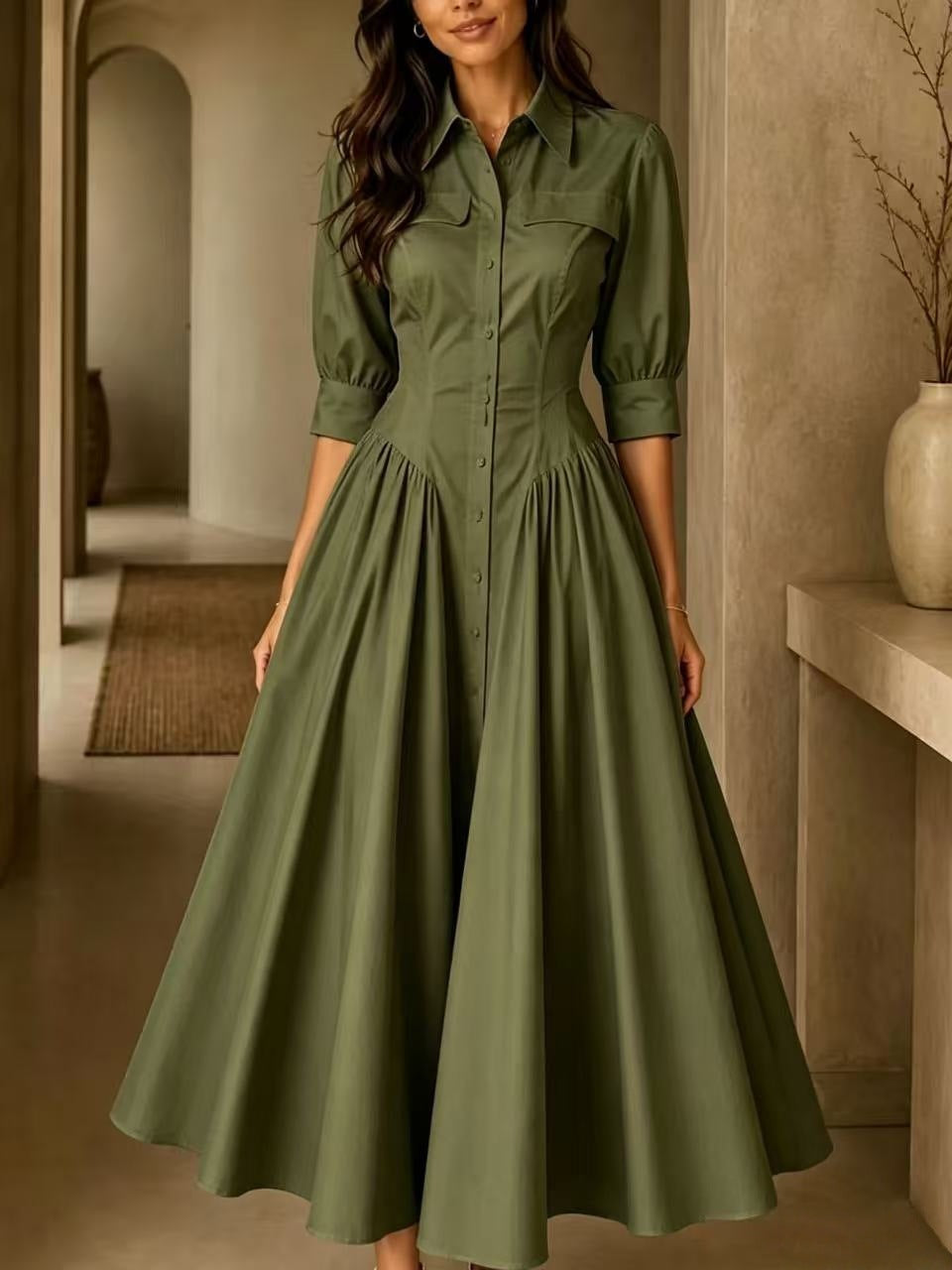 Maxikleid Damen schwarz figurbetont mit V-Ausschnitt und kurzen Ärmeln - 8 - Atelier-Zofia
