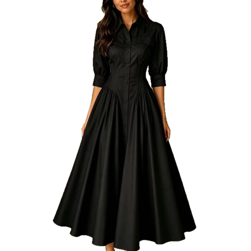 Maxikleid Damen schwarz figurbetont mit V-Ausschnitt und kurzen Ärmeln - 9 - Atelier-Zofia