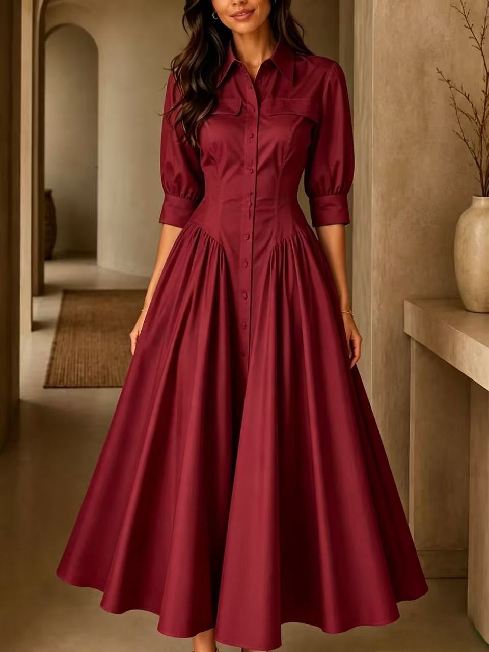 Maxikleid Damen schwarz figurbetont mit V-Ausschnitt und kurzen Ärmeln - 10 - Atelier-Zofia