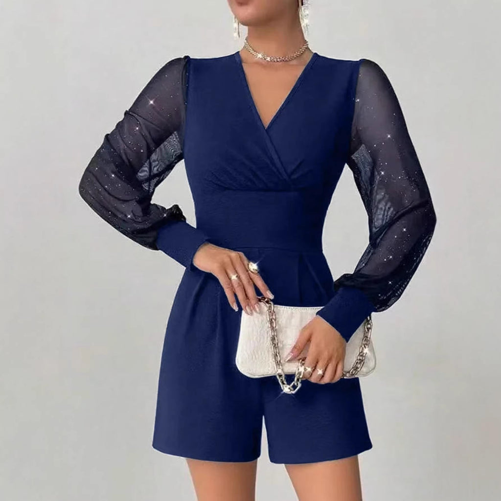 Jumpsuit Damen schwarz figurbetont mit V-Ausschnitt und langen Ärmeln - 2 - Atelier-Zofia