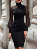 Damen Kleid schwarz figurbetont mit langen Ärmeln und Stehkragen - 1 - Atelier-Zofia