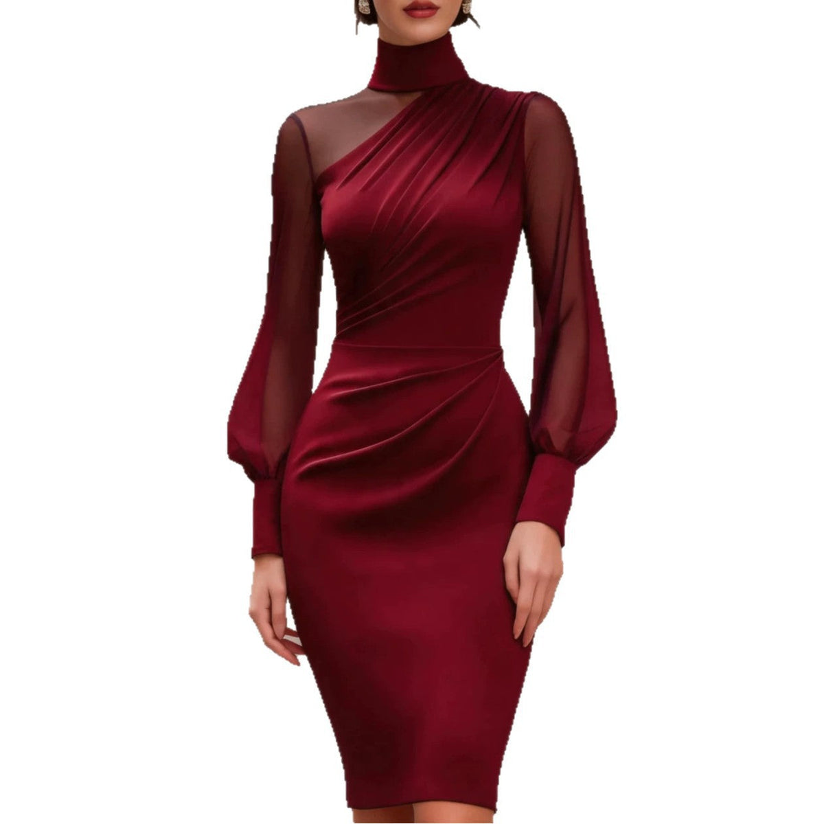 Damen Kleid schwarz figurbetont mit langen Ärmeln und Stehkragen - 9 - Atelier-Zofia
