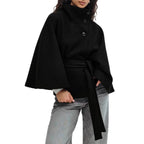 Jacke Damen schwarz tailliert mit hohem Stehkragen und Gürtel - 6 - Atelier-Zofia
