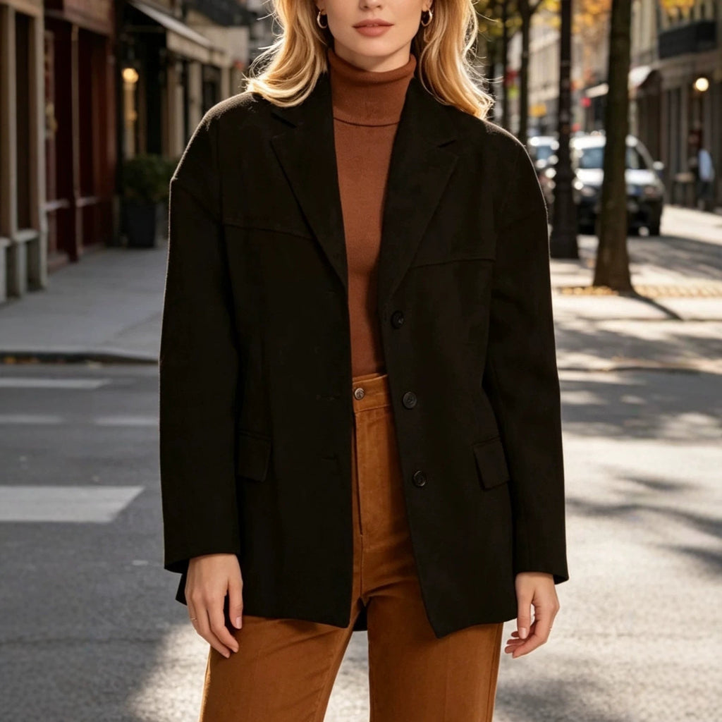 Blazer Damen schwarz locker geschnitten mit Knopfdesign - 3 - Atelier-Zofia