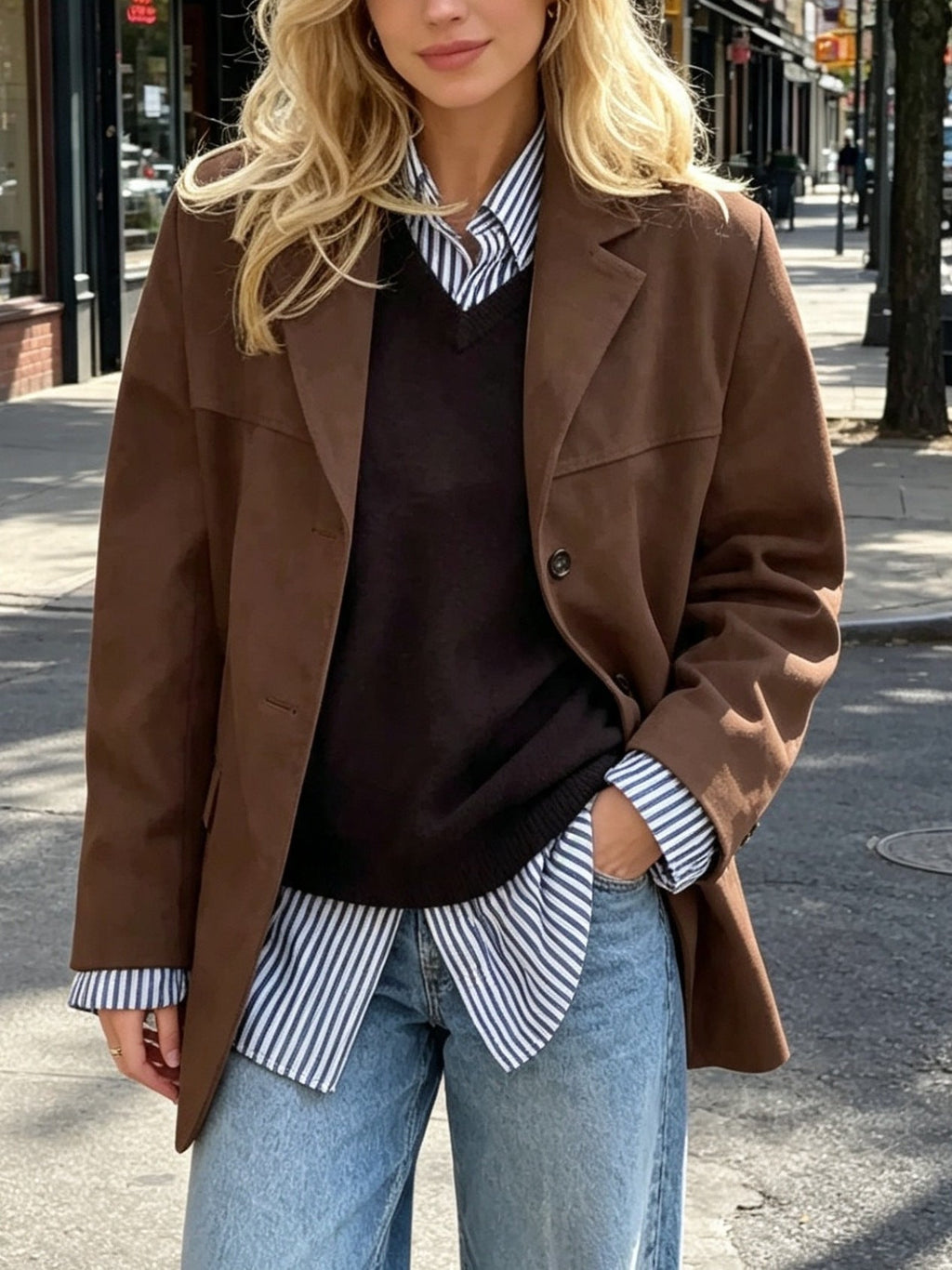 Blazer Damen schwarz locker geschnitten mit Knopfdesign - 5 - Atelier-Zofia