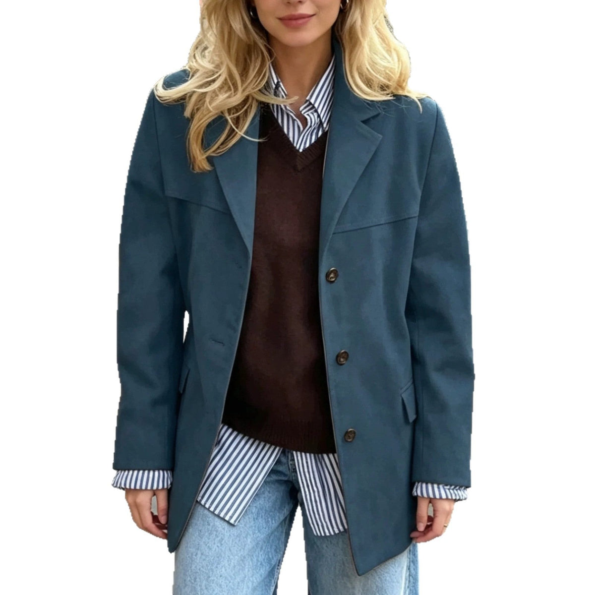 Blazer Damen schwarz locker geschnitten mit Knopfdesign - 8 - Atelier-Zofia