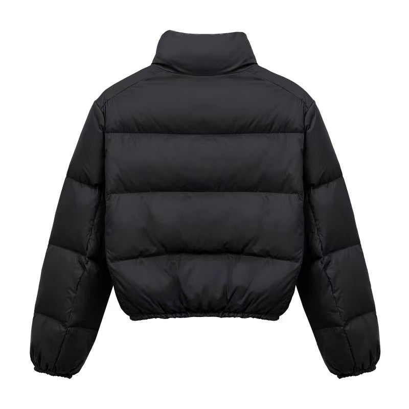 Daunenjacke Damen schwarz kurz geschnitten mit Stehkragen - 3 - Atelier-Zofia