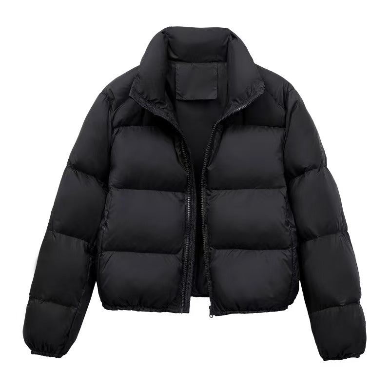 Daunenjacke Damen schwarz kurz geschnitten mit Stehkragen - 4 - Atelier-Zofia