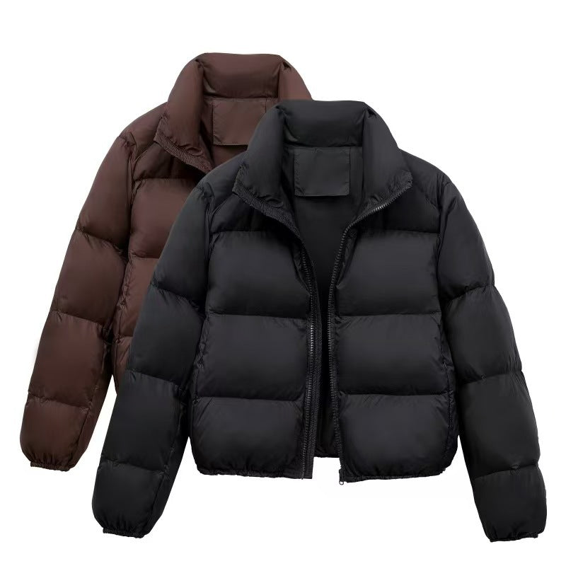 Daunenjacke Damen schwarz kurz geschnitten mit Stehkragen - 5 - Atelier-Zofia