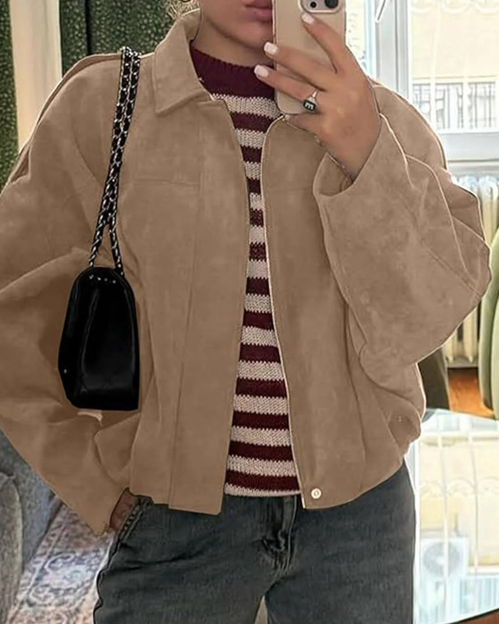 Damen Jacke olivgrün oversized mit cropped Schnitt - 7 - Atelier-Zofia